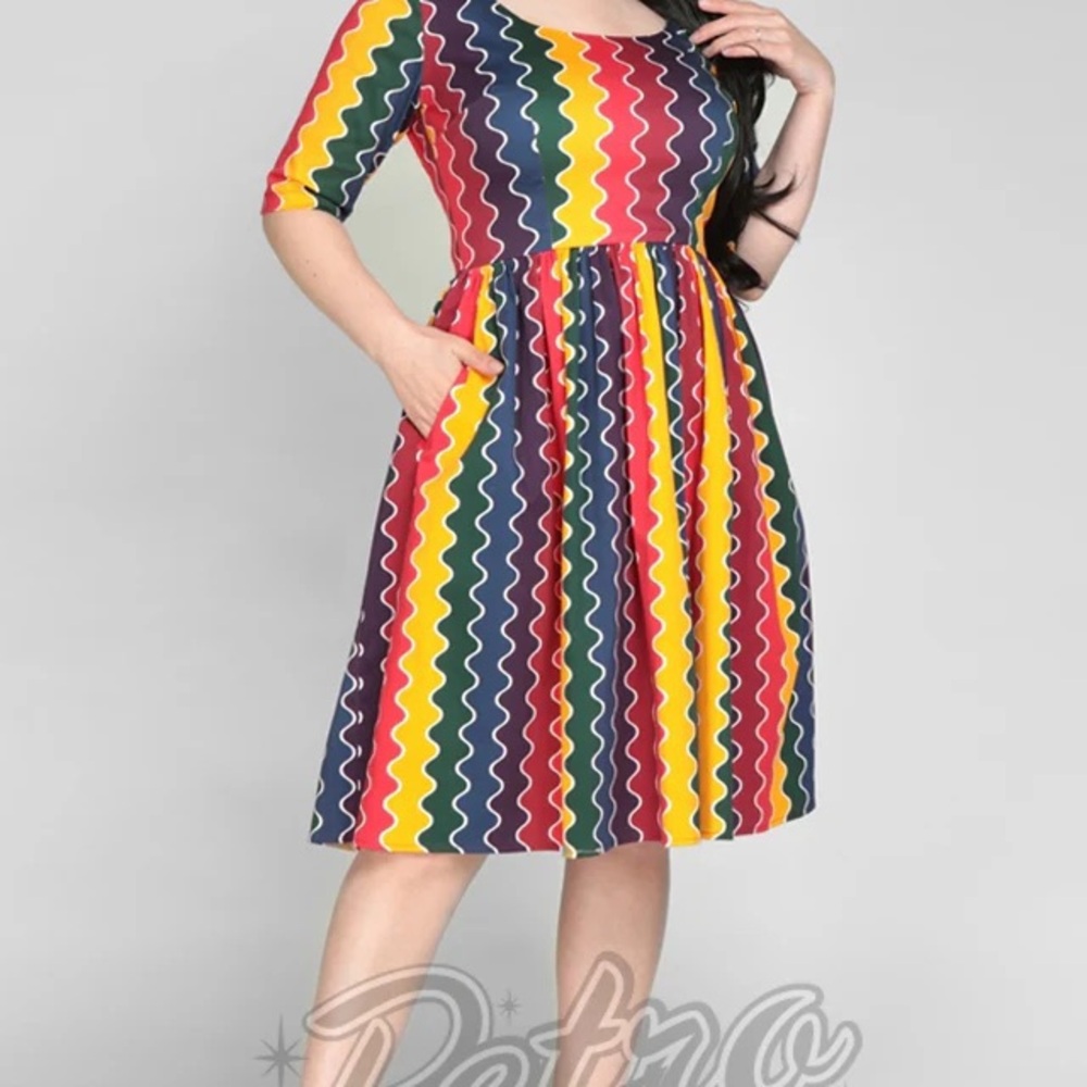 Pride dress! Collectif Amber-Lea Rainbow Wave Swing Dress Pride dress large